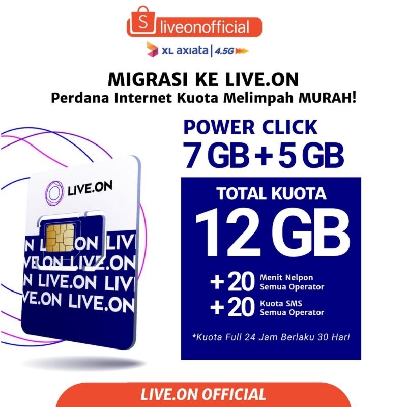 Kartu Perdana Live.On Live On kuota 13Gb full 24 jam 30 hari
