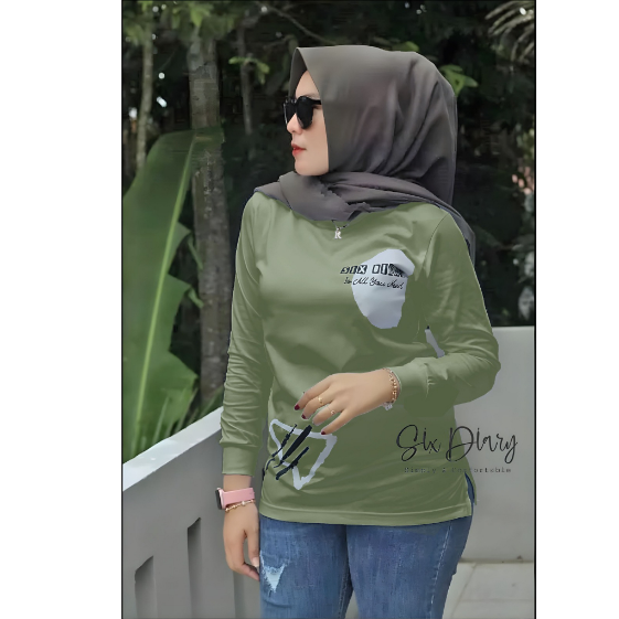 cod Atasan tunik Wanita Kaos Lengan Panjang Wanita Six Diary WARNA PUTIH Motif SEGITIGA/SGT