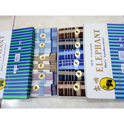 1 box ( 6 pcs ) Sapu Tangan cap Gajah ( Elephant ) warna Random/ Sapu tangan pria &amp; wanita