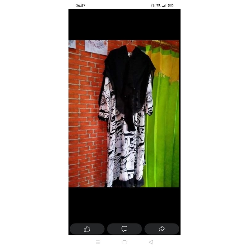 gamis ceruty motif satu set jilbab syari