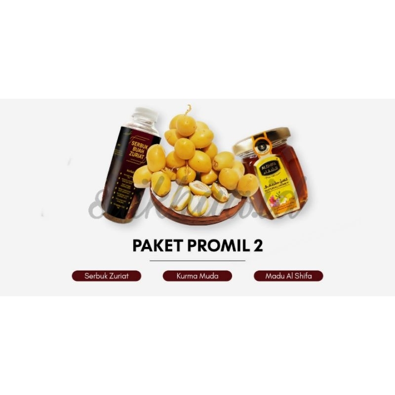 

PRE ORDER PAKET HEMAT PROMIL 2 / KURMA MUDA, SERBUK ZURIAT, MADU AL SHIFA / PAKET PROMIL