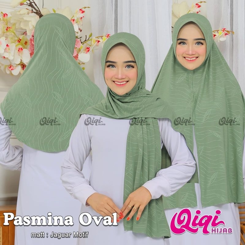 (Qiqi Hijab) PASHMINA OVAL •pashmina instan jaaguuar motif•pashmina instan pet