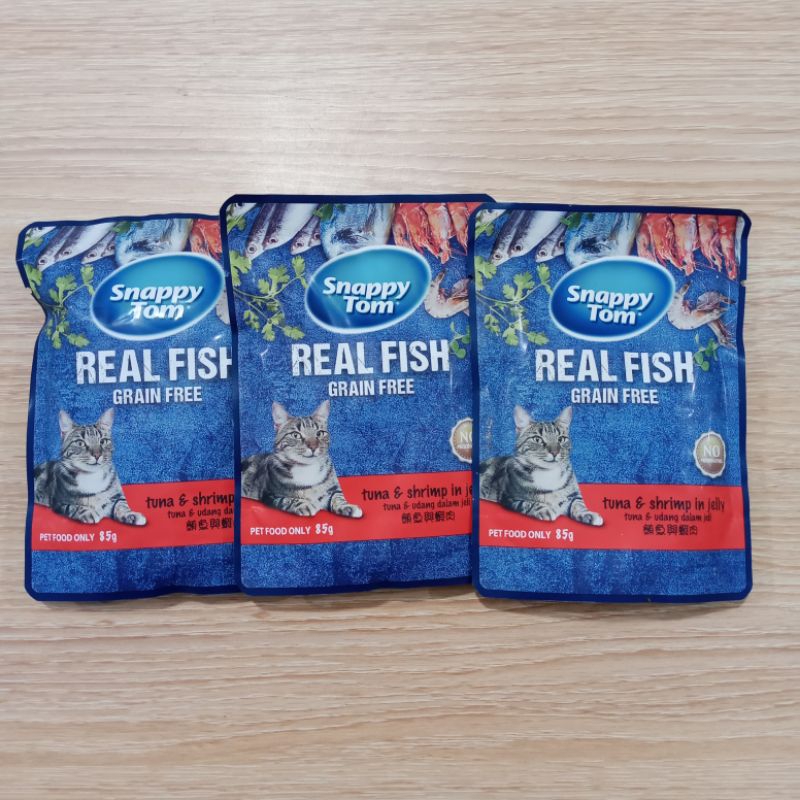 snappy tom sachet tuna& shrimp - makanan kucing snappy tom pouch 85gr
