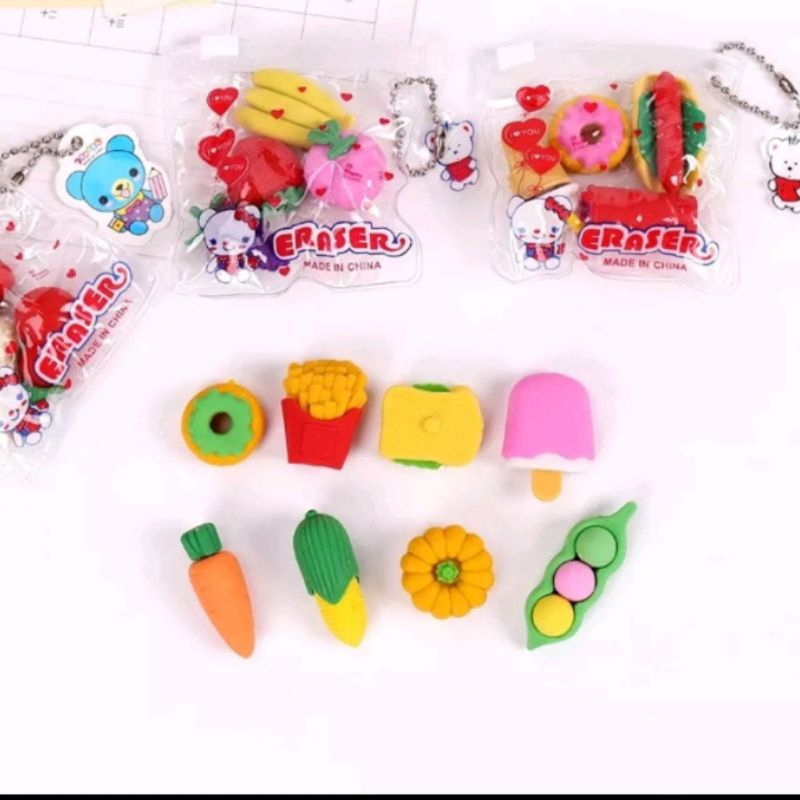 

Penghapus pensil sayur, buah set dompet mika / Penghapus bentuk sayur, buah per set dompet / Setip buah, sayur set dompet mini