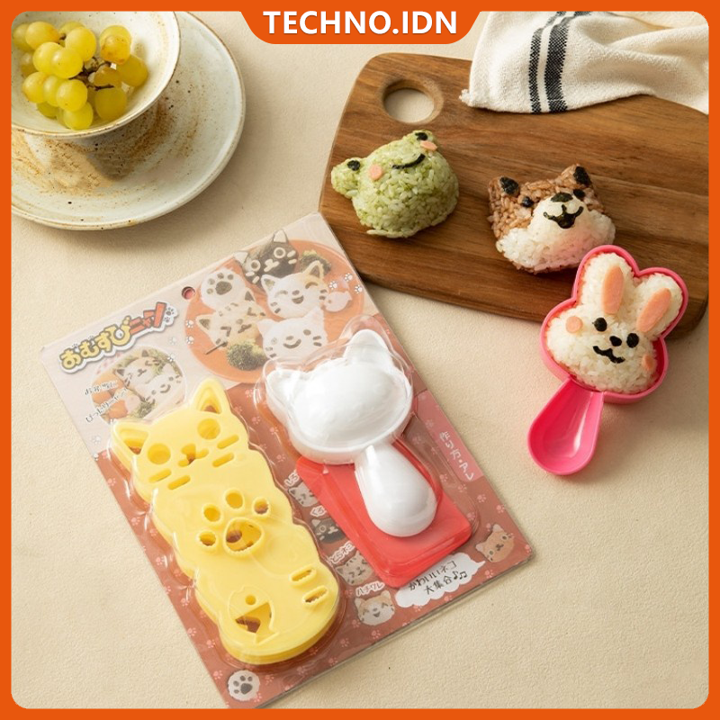 One Set Cetakan Nasi Bento Set 3D Bentuk Kartun Kucing Panda Beruang Kelinci Untuk Dekorasi Bento Sushi