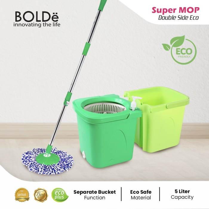 Alat Pel Super Mop BOLDe DOUBLE SIDE + tempat botol Pewangi STAINLES / PLASTIK ECO