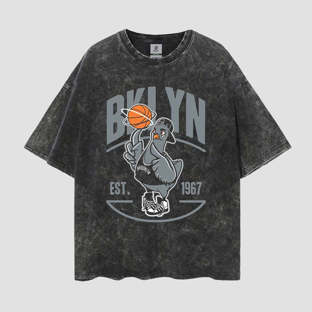 Pigeon Basket Ball Vintage T-shirt Style Oversize Washed Tee