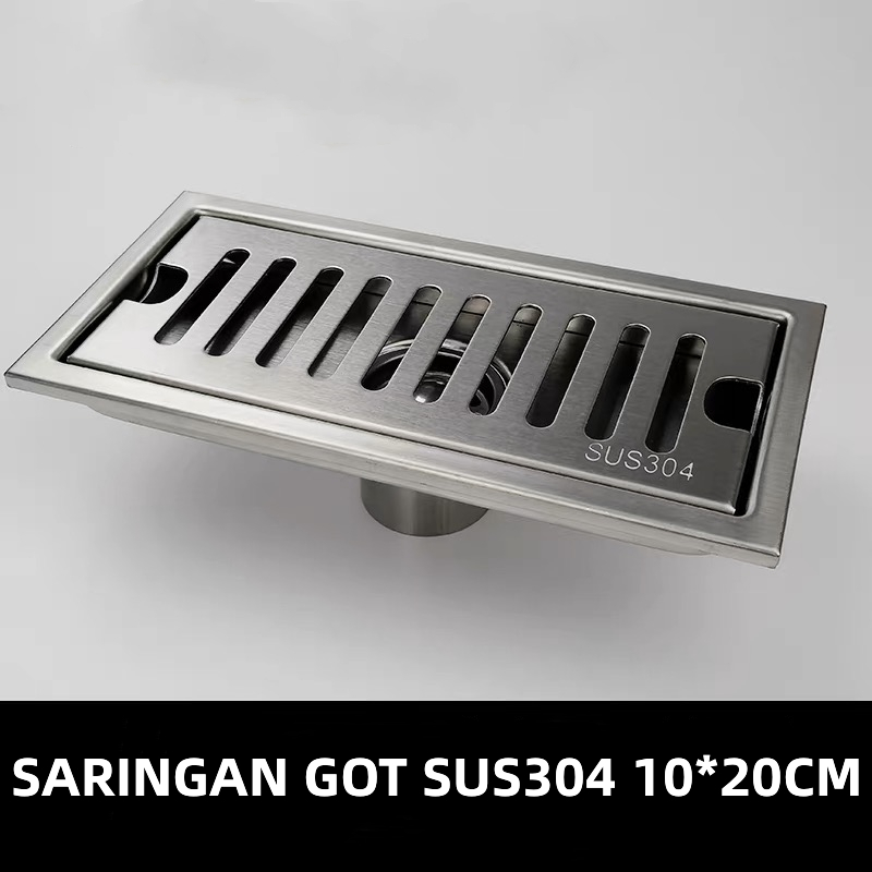 Floor Drain Stainelss 304 Ukuran 10*20cm Untuk Kamar Mandi Anti Bau Saringan Got Panjang 20cm Untuk Toilet Anti Kecoa/Saringan got Stainless Steel 304 Saringan Got Stenlis 304