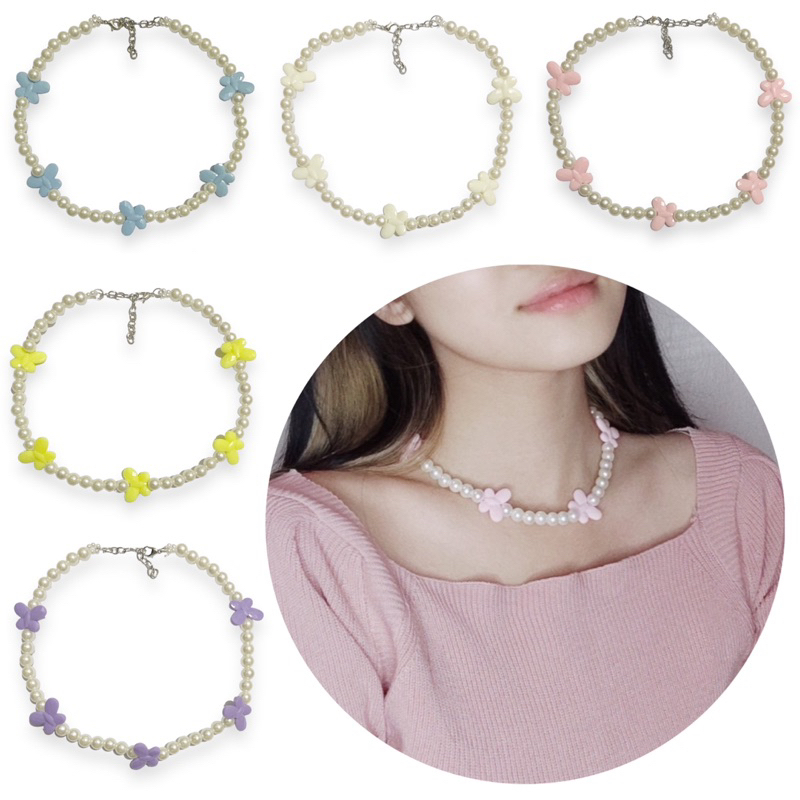 Farasya Pastel Butterfly Pearl Necklace Kalung Korea Mutiara Kupu Kupu