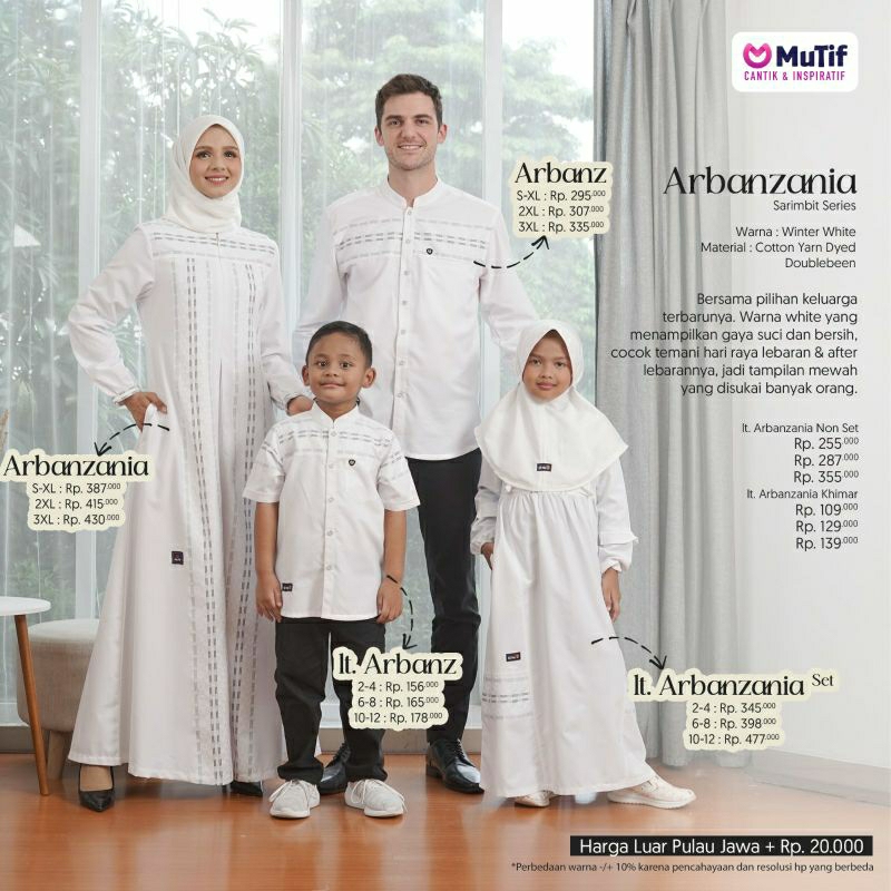 Mutif Sarimbit Arbanzania Winter White Mutif Man Arbanz Little Arbanzania Little Arbanz Baju Muslim Gamis Sarimbit Keluarga Family Series Terbaru Ori Lebaran 2023