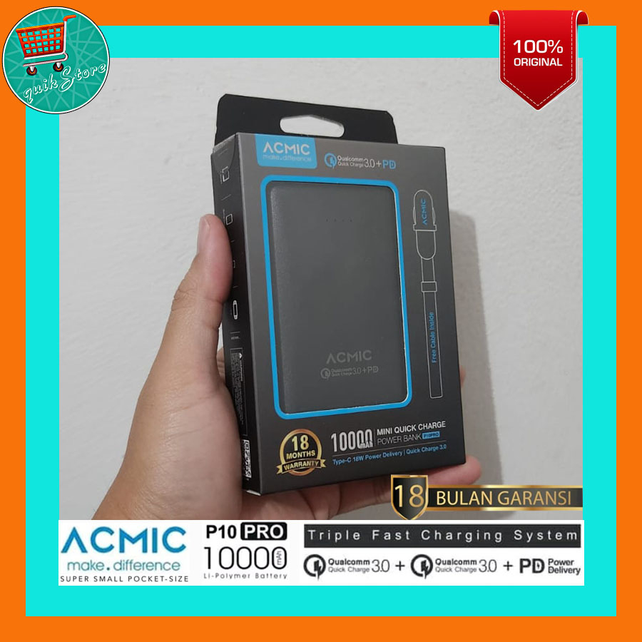 Power Bank Acmic P10Pro 10000Mah Mini Powerbank Dual Qc 3.0 + PD