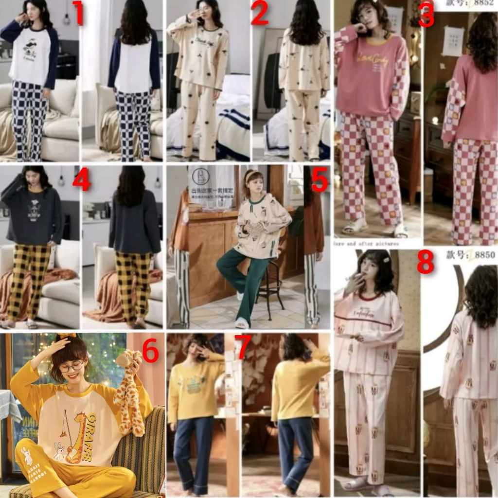 Baju tidur piyama kaos import lengan panjang celana panjang