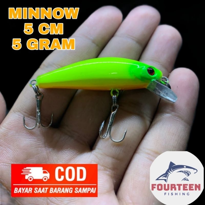 Lure minnow warna hijau neon 5cm 5g cocok untuk casting hampala