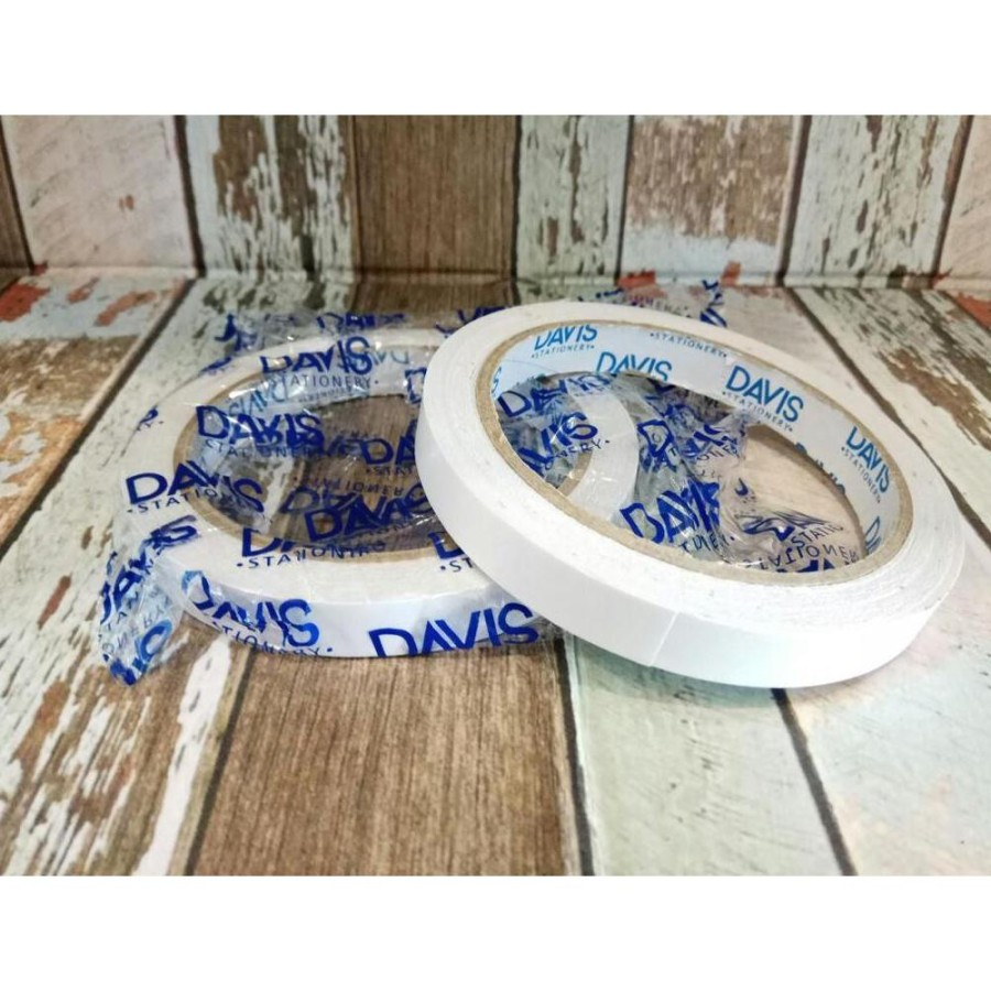 Double Tape 1/2 inch 0.5 GROSIR PRAKARYA MALANG Tape Merk DAVIS Perekat Kertas Kualitas Bagus Murah Alat Tulis Kantor Perlengkapan Bahan Packing Isolasi Kerajinan Art Kesenian Hiasan Prakarya Dekorasi Aksesoris Craft