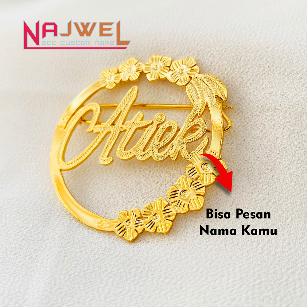 Bros Hijab Titanium Custom Nama Anti Karat Fashion Aksesoris Hijab Muslim Wanita Premium BN-08