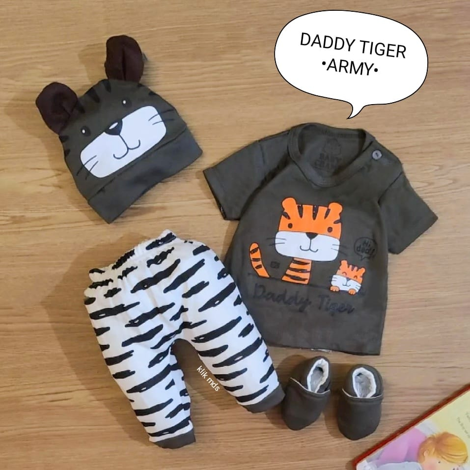 Setelan Baju Anak Bayi Laki-Laki Atasan Dan Celana Motif Dad Is Cool Estimasi Usia 0-9 Bulan Free Topi Dan Sepatu