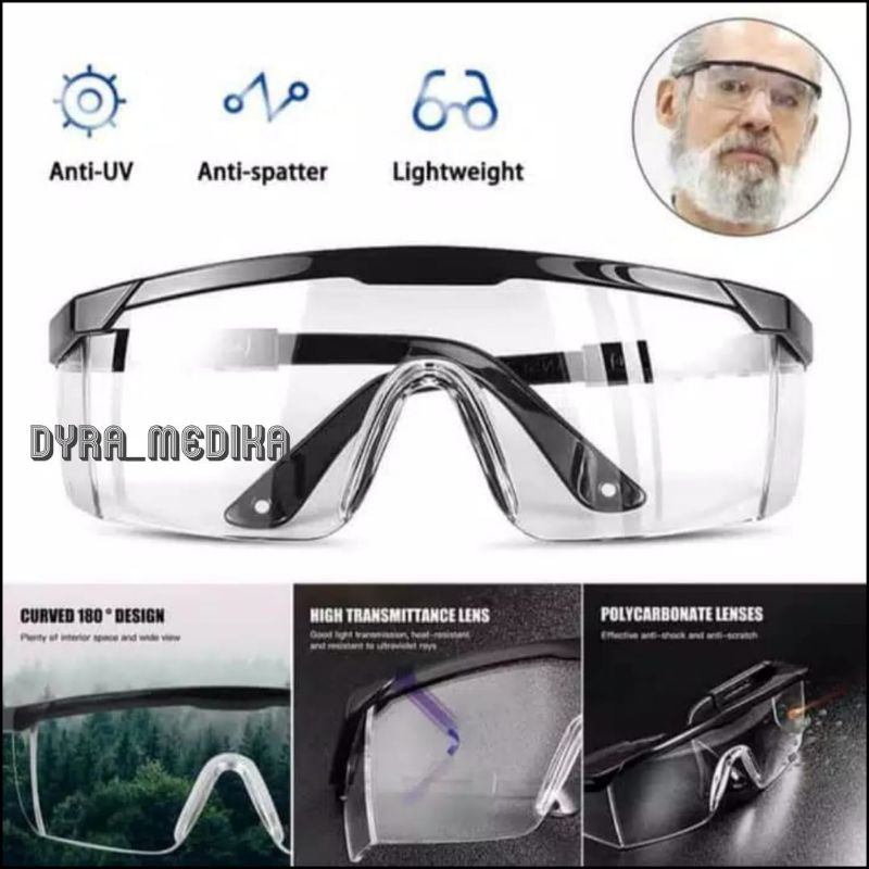 KACAMATA MEDIS SAFETY ANTI VIRUS ANTI DEBU ANTI RADIASI / KACAMATA PELINDUNG LAS GERINDA DLL