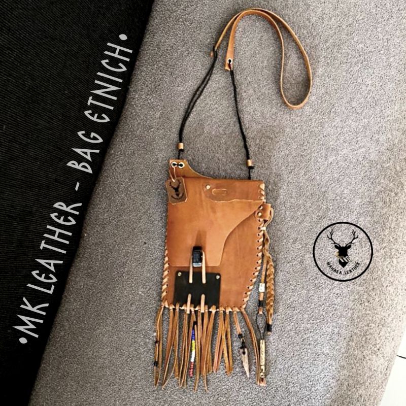 TAS ETNIC KULIT - Sling bag Kulit Asli / Tas Selempang Murah - suku indian Kulit Sapi Asli - Limited