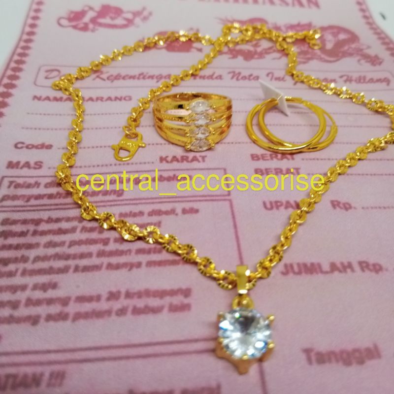 Cod set perhiasan wanita lengkap kalung cincin anting titanium asli mirip dengan emas muda tidak gampang luntur