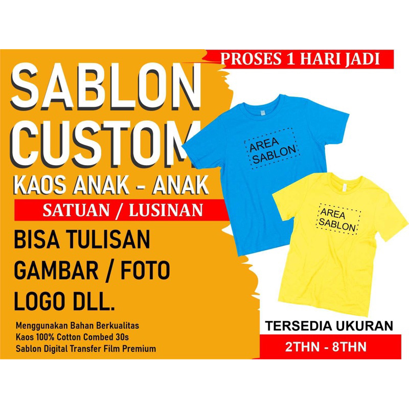 SABLON KAOS ANAK SATUAN / SABLON CUSTOM KAOS ANAK / SABLON FOTO / SABLON BAJU ANAK / KAOS SABLON BAJ