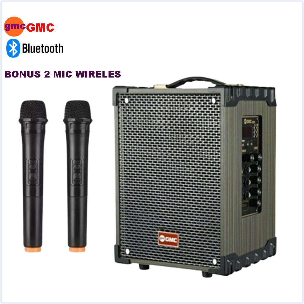 GMC 899Q Bluetooth Speaker Portable Karaoke 2 Mic Wireless High Power