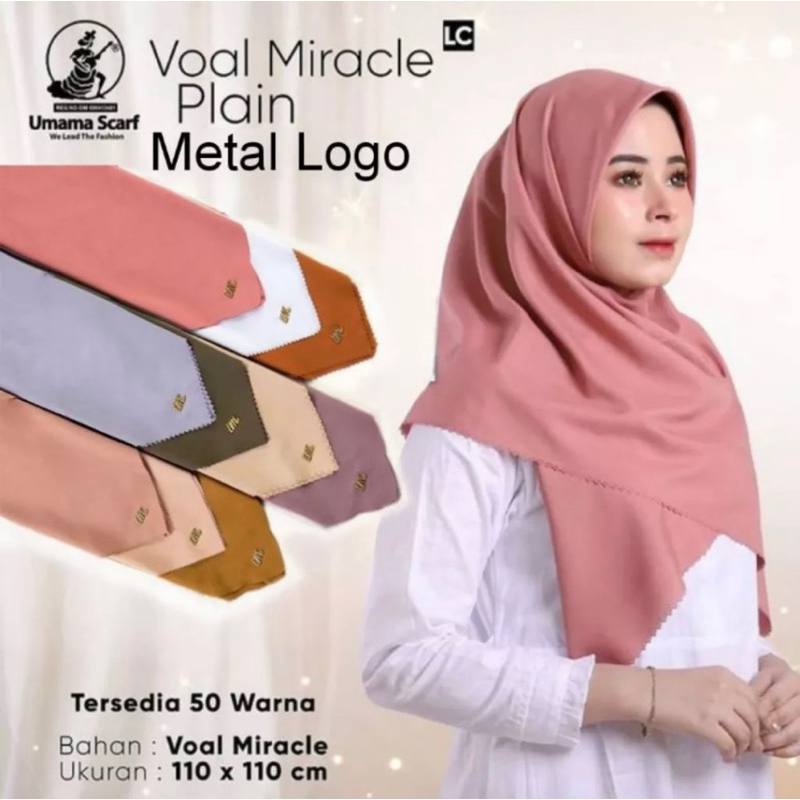 HIJAB KERUDUNG  SEGIEMPAT POLOS UMAMA PLAIN METAL LOGO METAL GOLD ORI/JILBAB SEGIEMPAT UMAMA PRINTIN