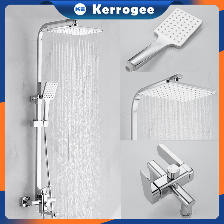 ⚡Ready&amp;Garansi 3 tahun⚡KERROGEE  Shower Tiang Set 3 Dalam 1 Panas Dingin Dengan Faucet  Persegi Set pancuran Stainless SUS 304 Perak KY