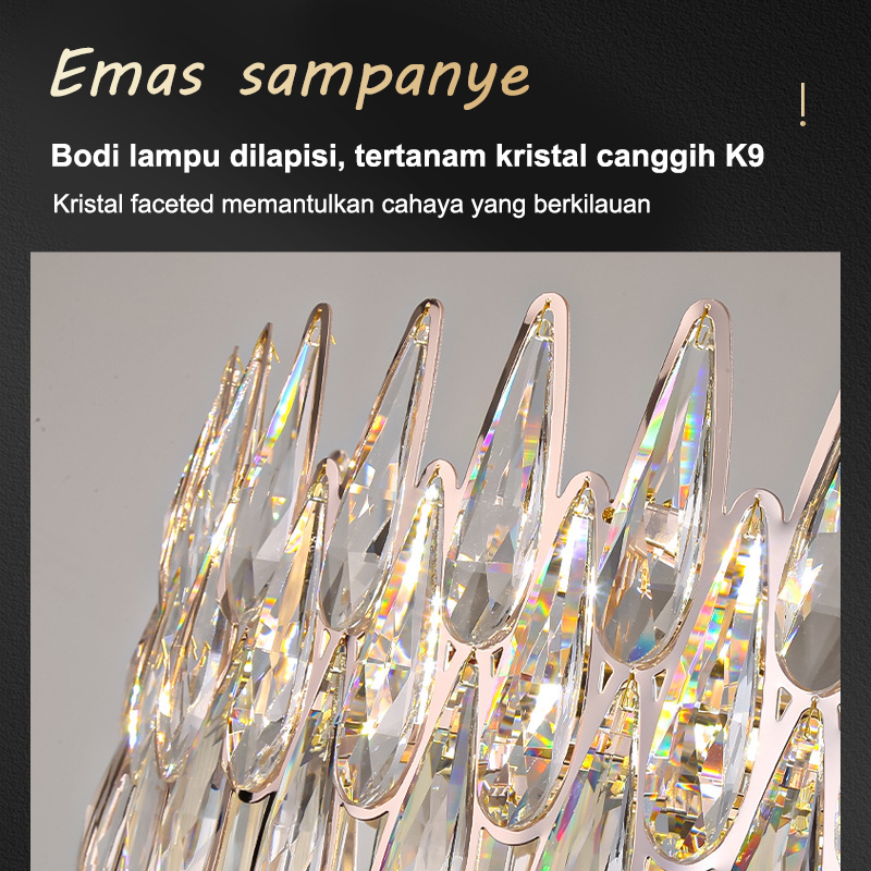 Lampu Gantung Kristal Chandelier Gold 60/40cm Ruang Tamu 3 warna Mewah Gaya Lampu Gantung Minimalis Hias Nordik Modern