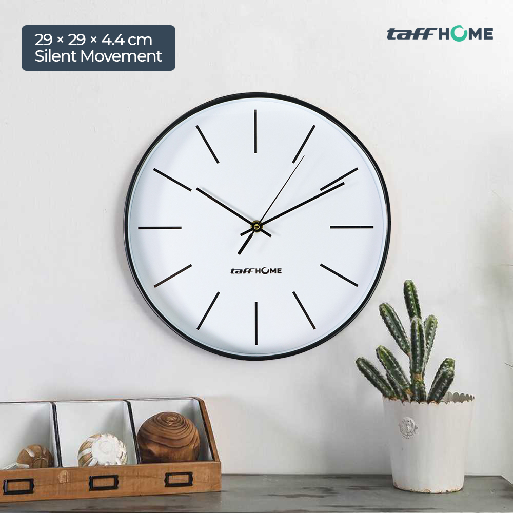 TaffHOME Jam Dinding Bulat Silent Movement Quartz Model Modern - H6589 - Black