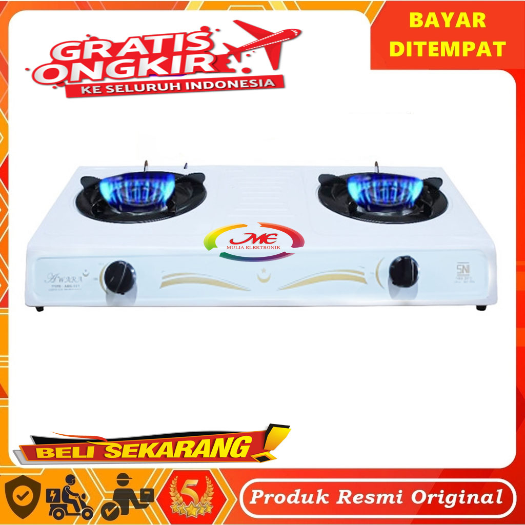 Kompor Gas 2 Tungku Awara Warna Putih SNI - Mayo-hachi sudah + gratis selang premium ori