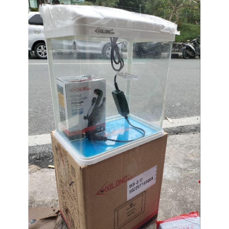 Akuarium bending satu set lengkap lampu filter, akuarium xilong
