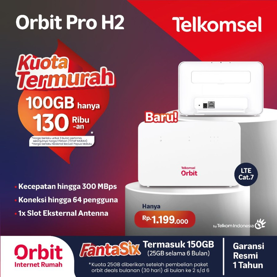 MODEM ORBIT PRO H2 include kuota 150GB Telkomsel