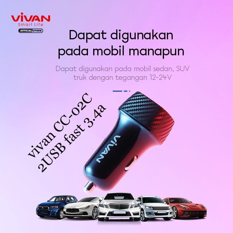 Car Charger VIVAN CC02C 3.4A Dual USB Smart IC Quick Charging Mobil Original BY.MINIGO