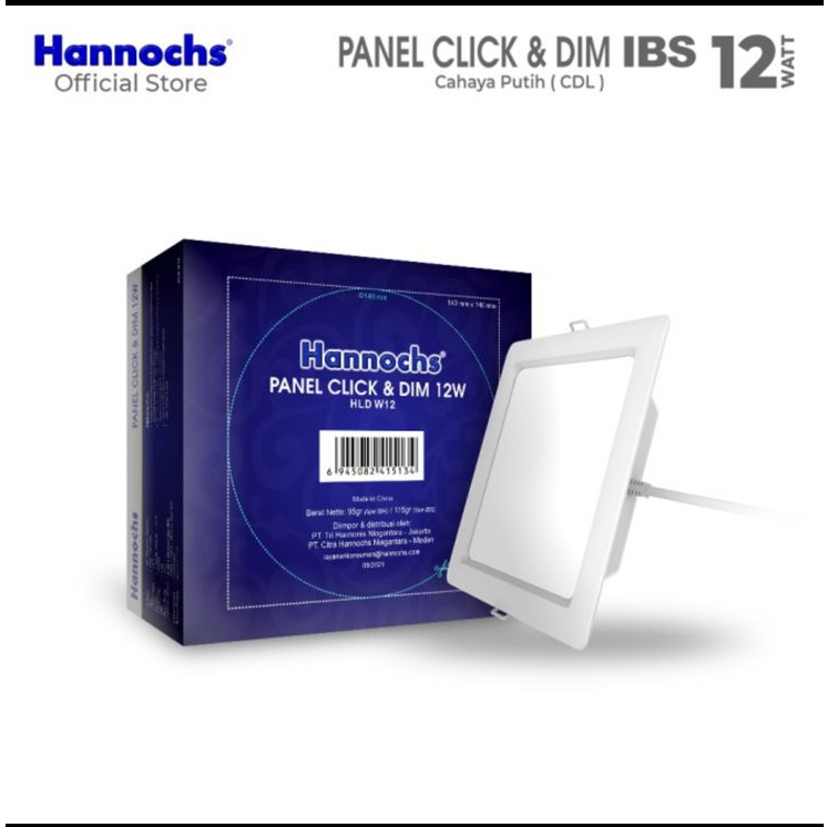 Lampu Downlight LED Hannochs Panel 12W CLICK &amp; DIM KOTAK IB PUTIH