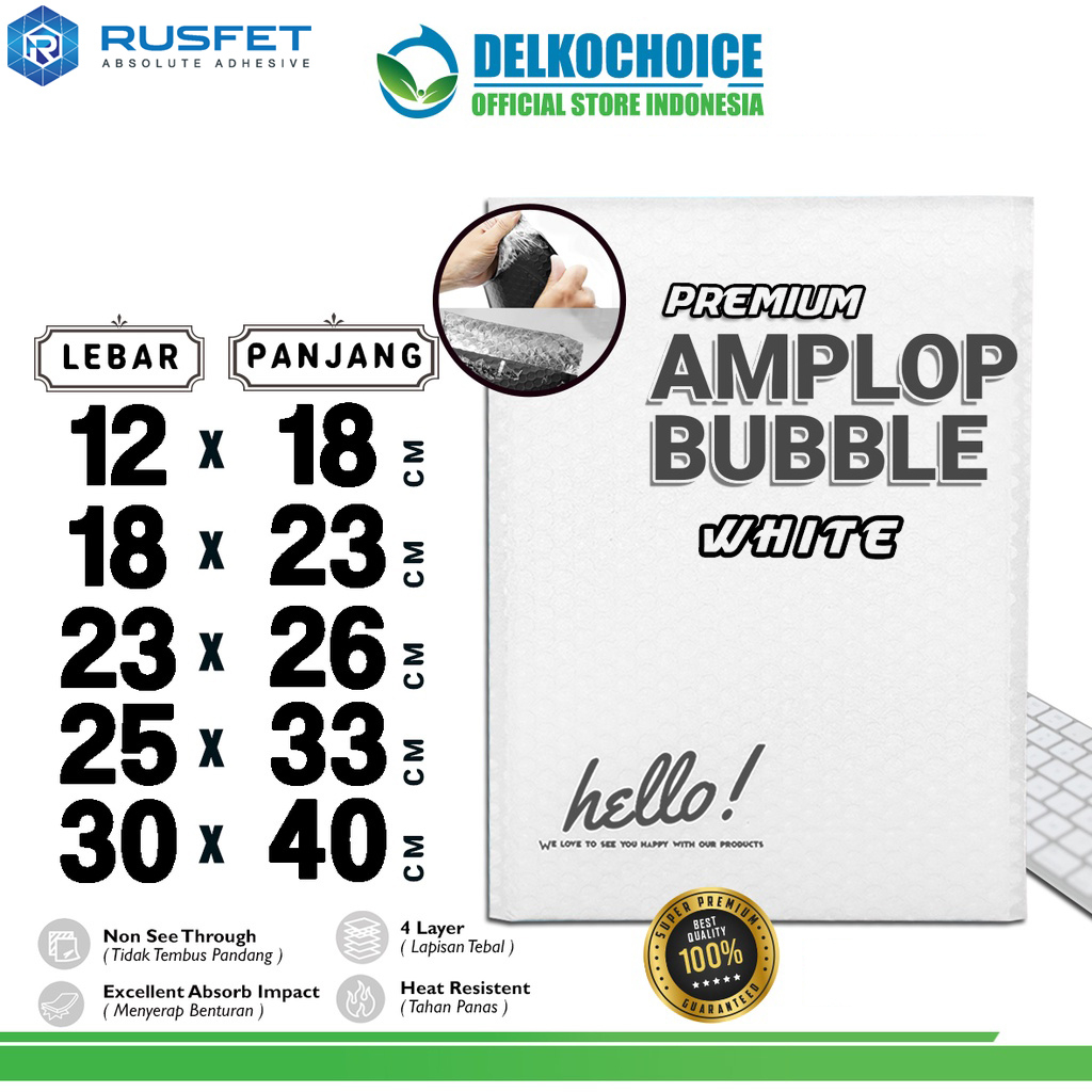 Amplop Bubble Mailer WHITE Bubblewrap Packing Envelope Rusfet Premium SATUAN