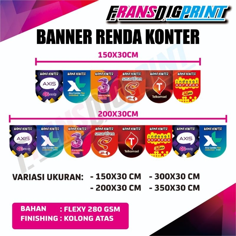 banner renda konter , flag banner , banner renda , hiasan konter