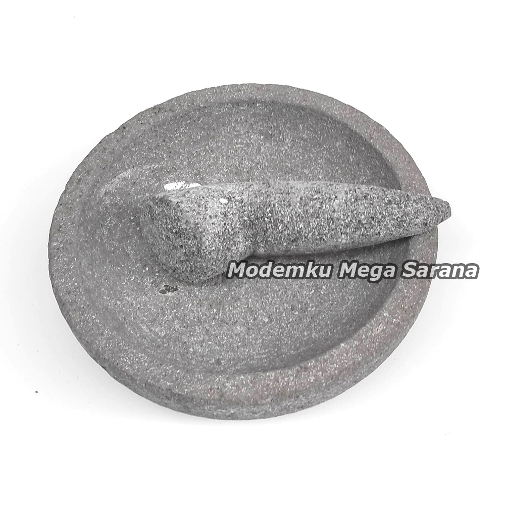 Cobek Batu Asli Original + Ulekan Munthu Muntu Asli Muntilan Merapi - 20 cm