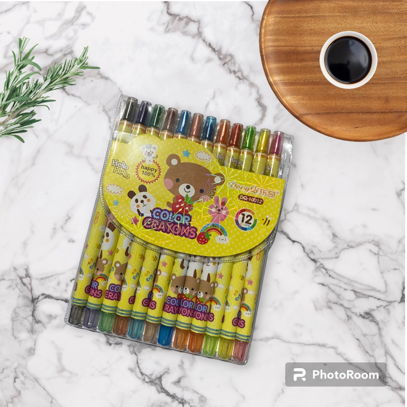 

CRAYON PUTAR PANJANG 12 WARNA KRAYON 12 colour twist crayon cute character BODY GEMUK