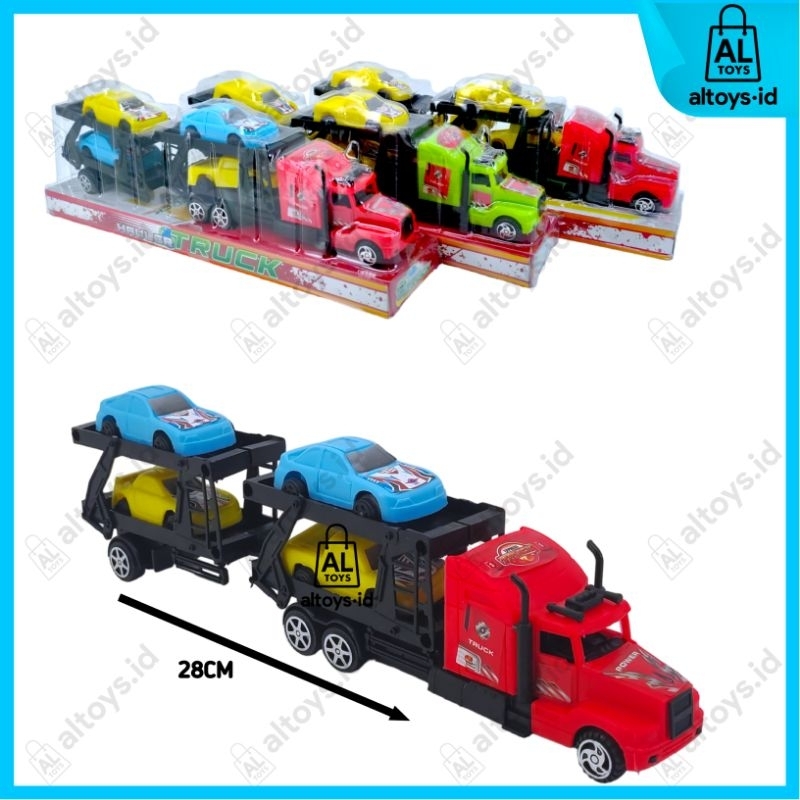 MAINAN MOBIL HEAVY TRAILER TRUCK KONTENER TOWING ISI 4 PCS