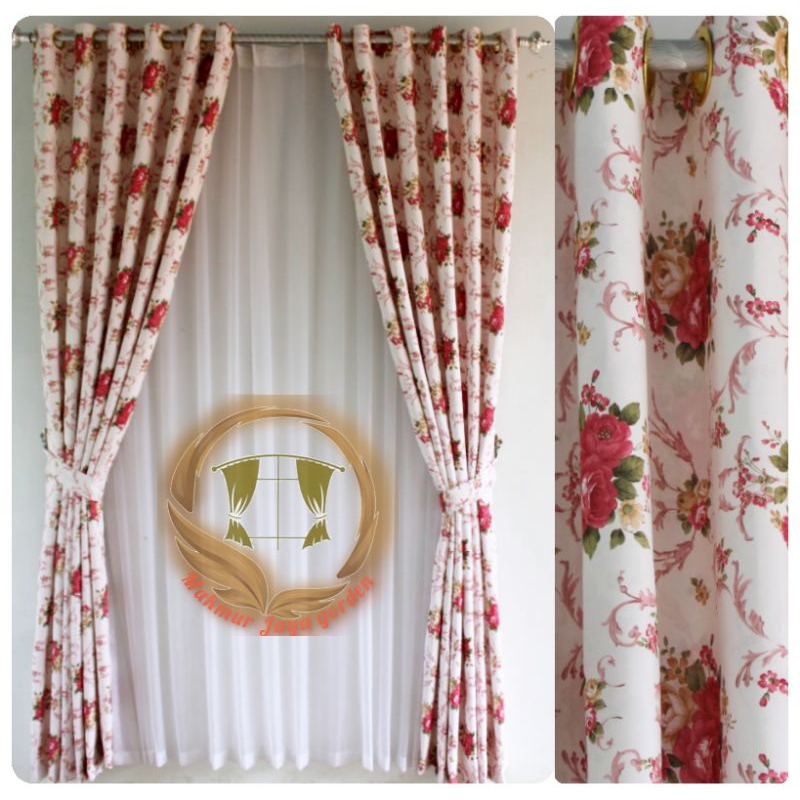 gorden jendela motif Sebi bahan Blackout impor bunga mawar