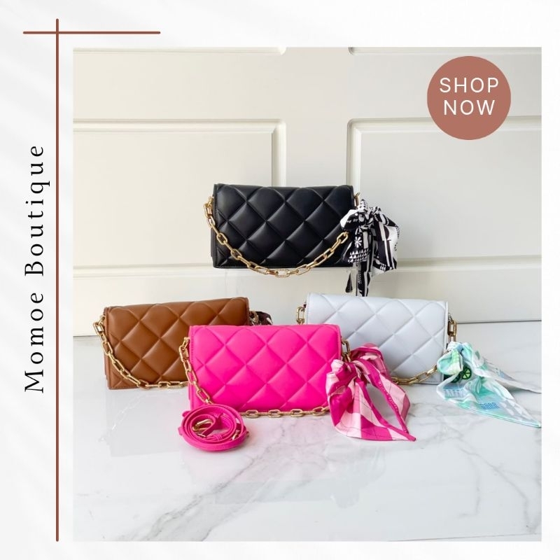 Tas Pesta CK Clutch Quilted Alcott Scarf Handle Bag