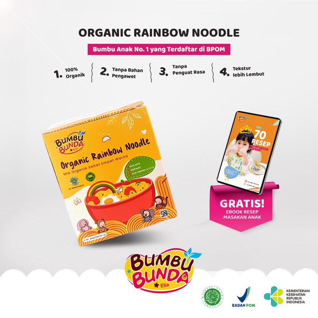 Bumbu Bunda Elia Organic Rainbow Noodle MPASI / Mie Organik MPASI / Mie Bayi / Mie Anak