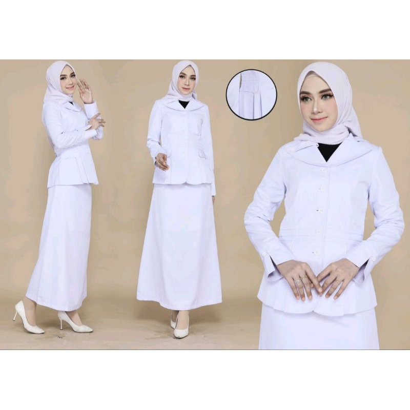 SERAGAM DINAS HIPU /BAJU DINAS PUTIH HITAM/SERAGAM ASN/ATASAN PUTIH LIST HITAM LIDAH. FREE HIJAB