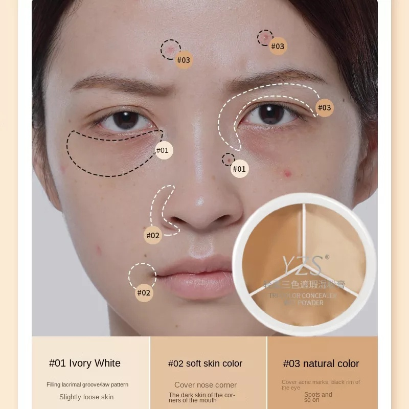 YZS Concealer Palette High Coverage 3 Colours Kosmetik foundation dandan wanita Waterproof