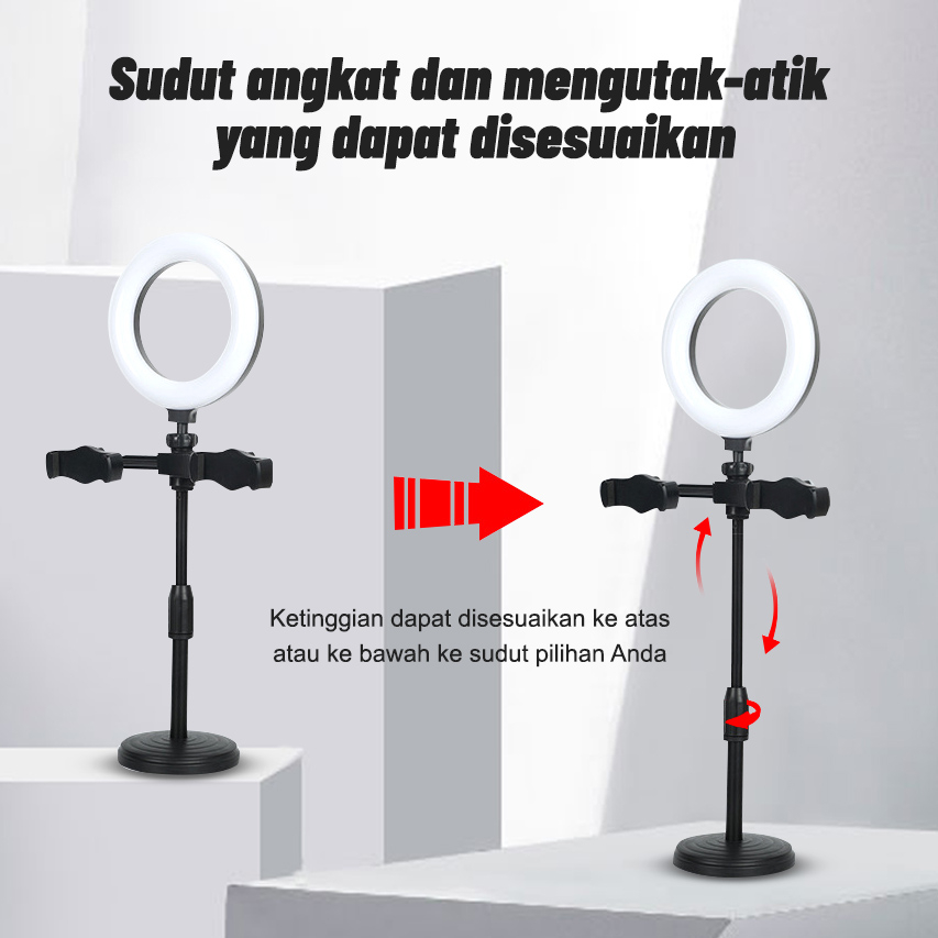 Ring light 16cm+Tripod +2 Holder HP Tripod Mini Stand untuk HP Live stream Selfie Make Up Vlog Lampu