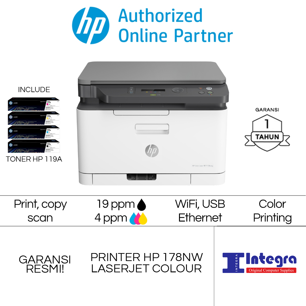 Printer HP Laserjet MFP 178NW Laser Color MFP 178 NW | MFP178 NW M178NW Garansi Resmi Toner HP 119A