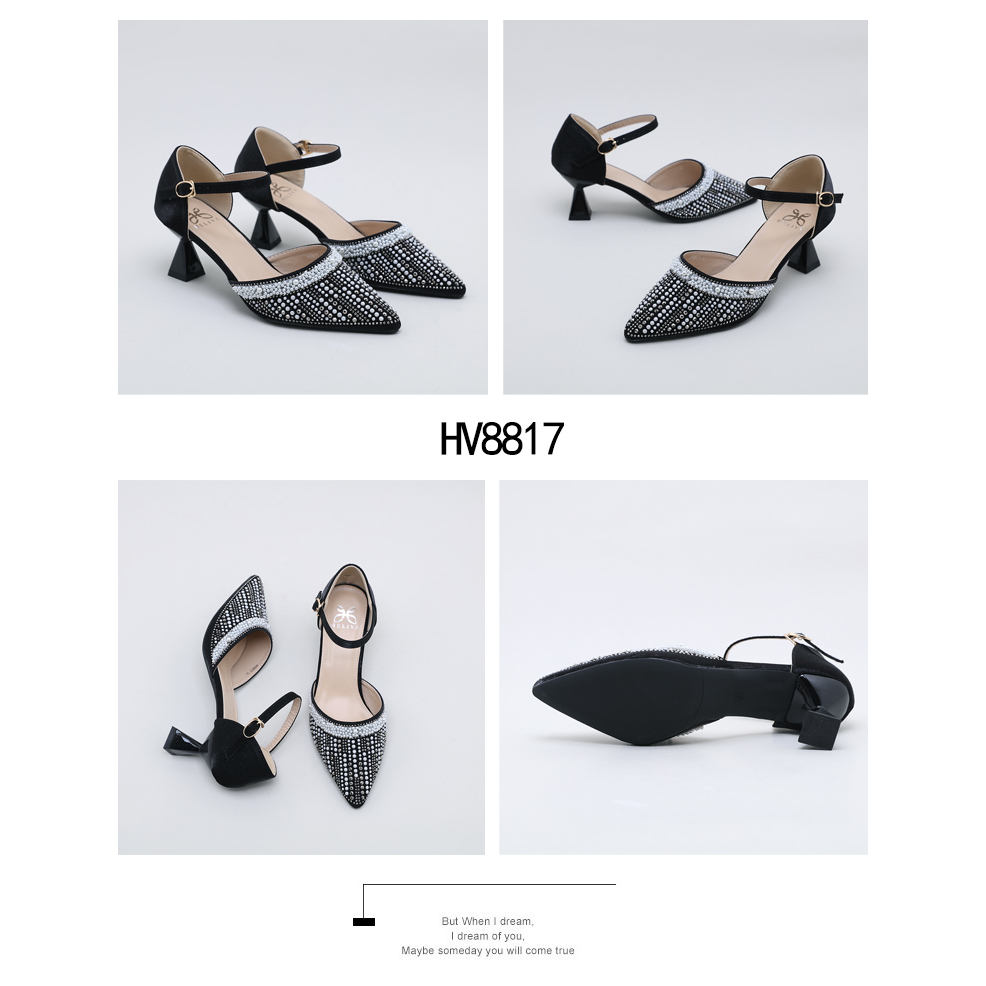 AURORA HELIVA High Heels 6cm Sepatu Hak Tinggi Lancip Pesta Ankle Warp Bahan Kulit Glitter Mutiara Manik HV8817 Original Brand