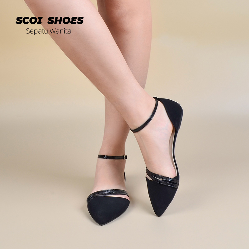 Sepatu Flat Wanita Modis Hitam Terbaru Nyaman - Scoi