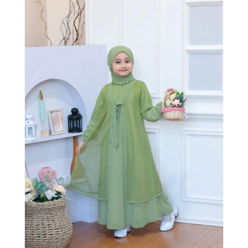 GAMIS PESTA ANAK ANAK 9-12 TAHUN/NAFISHA SYARI KIDS DRESS ANAK SET OUTER KEKINIAN/FASHION MUSLIM ANAK PEREMPUAN 2024/FAR MOSLEMSTORE