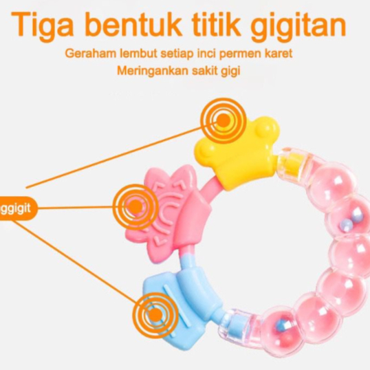 Mainan Gigitan Bayi Theether Rattle Genggam Kerincian Isi Gel Dengan Pegangan Lembut Lentur Halus Silikon BPA Free